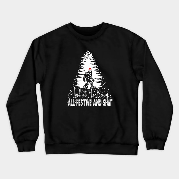 Funny Christmas Festive Vintage Sarcastic Bigfoot Xmas Tree Crewneck Sweatshirt by NIKA13